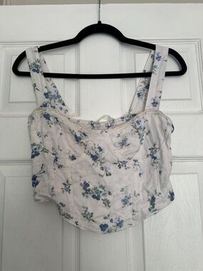 Altar'd State White Crop Tank with Blue Floral Print